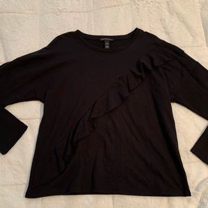 INC Black ruffle long sleeve